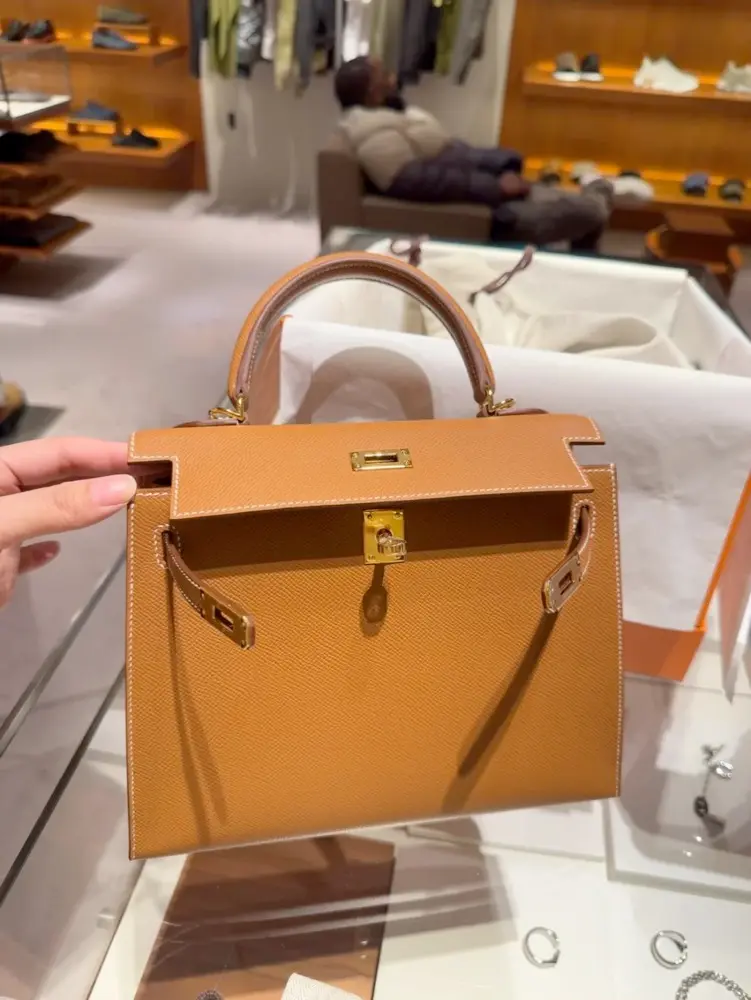 Boutique Style Display of Replica Hermes Kelly 25cm Gold Epsom Bag