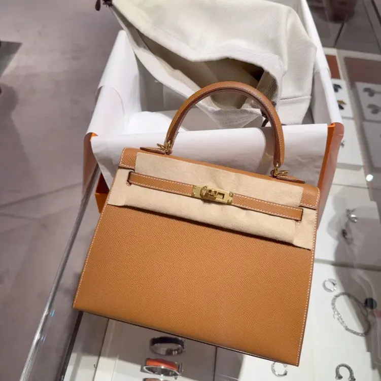 Unboxing premium Replica Hermes Kelly 25cm Gold Epsom Leather Gold Hardware