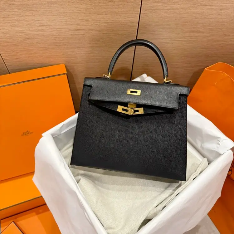 Unboxing Replica Hermes Kelly 25cm Black Epsom Gold Hardware Bag