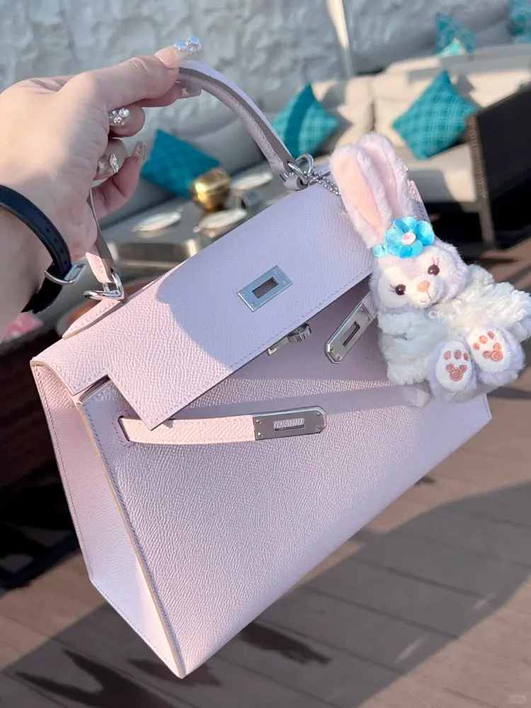 Model Carrying Replica Hermes Kelly 25cm Mauve Pale Epsom Bag