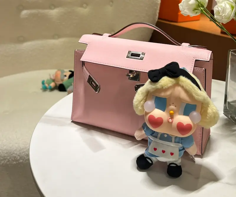 Pink Replica Hermes Kelly 22cm Bag with Accessories Flat Lay