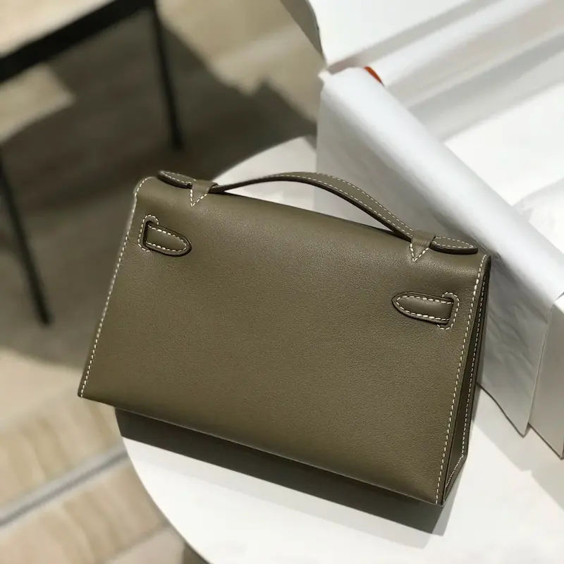 Back View of Etoupe Replica Hermes Kelly 22cm Handbag