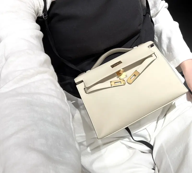 Milkshake White Replica Hermes Kelly 22cm Worn Crossbody