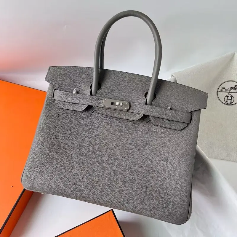 Gris Tourterelle Epsom leather replica Hermes Replica Handbag Store 30cm with silver hardware - front view