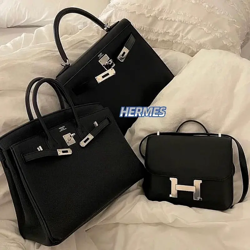 Replica Hermes size comparison: Kelly 32cm, Replica Handbag Store 35cm and Mini Kelly 18cm in black with silver hardware