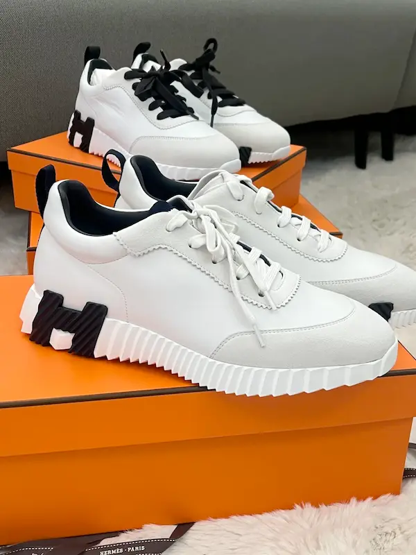 Panda color Replica Hermes Bouncing - white sneakers with black H logo unboxing