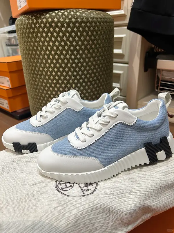 Denim blue Replica Hermes Bouncing sneakers with white sole - street style ready