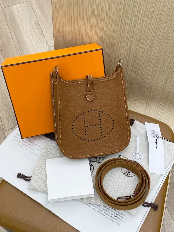 Gold Hermes Evelyne 16 replica unboxing with orange box and dust bag