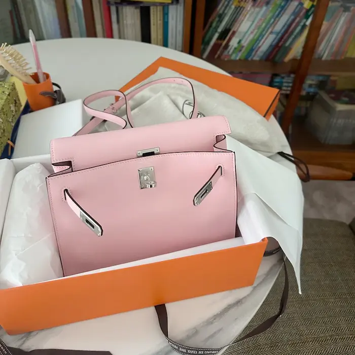 Unboxing Replica Hermes Kelly Danse in Sakura Pink with dust bag and authenticity card