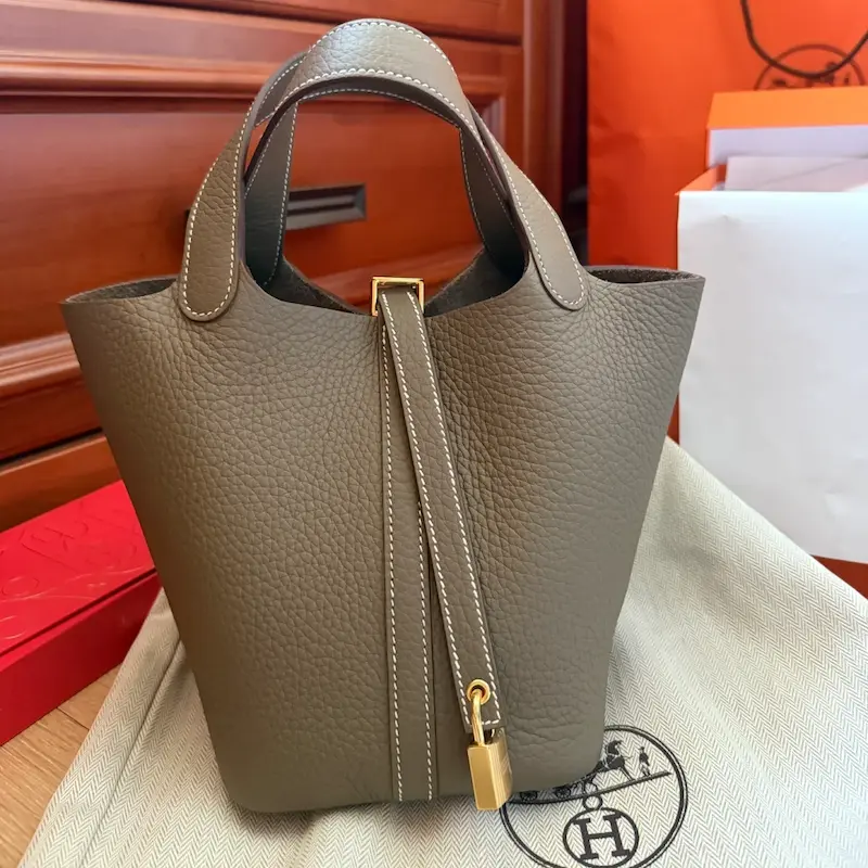 Unboxing premium Elephant Gray Hermes Picotin Lock 18 replica