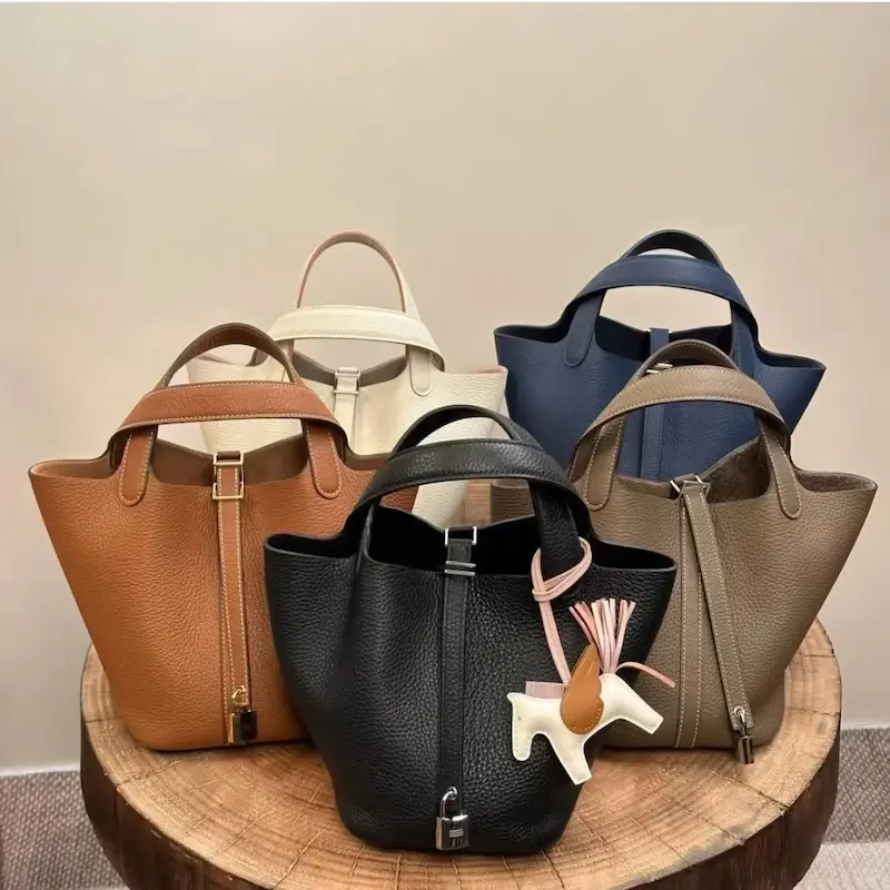 Five color options of replica Hermes Picotin Lock 18: Black, Gold, Blue, Gray, White