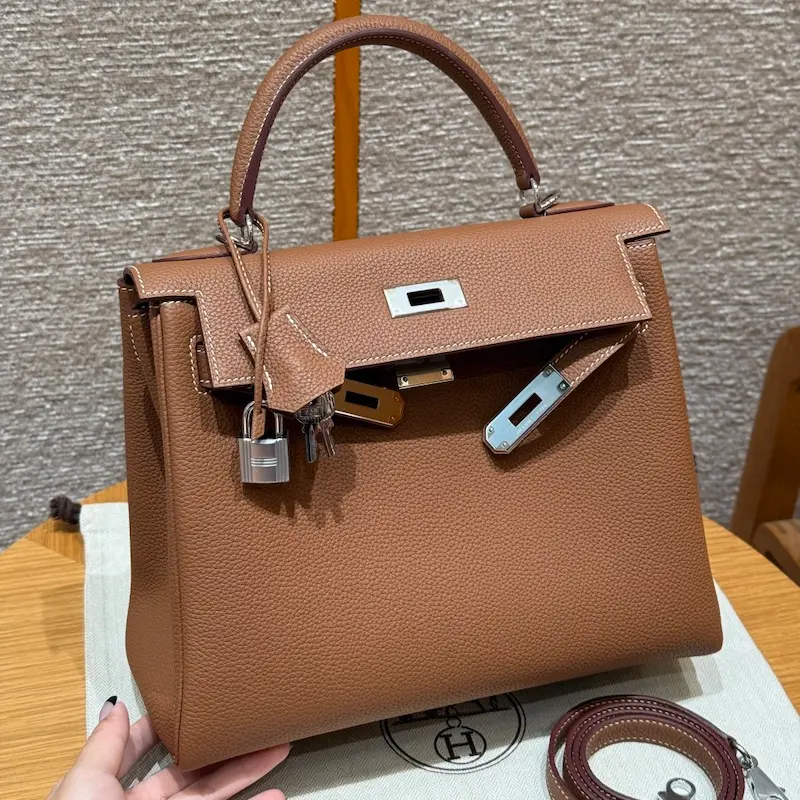 How To Spot A Fake Replica Handbag Store Bag: Genuine Hermes Kelly 28cm Gold Brown Togo Leather