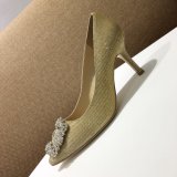 Best Manolo Blahnik HANGISI GLITTER Fabric Jewel Buckle Pumps