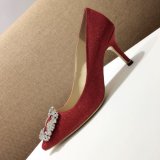 TOP Manolo Blahnik HANGISI GLITTER Fabric Jewel Buckle Pumps