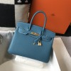 Hermes Replica Handbag Store 35CM Clemence Leather Blue Jean