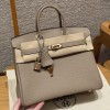 Hermes Replica Handbag Store 25CM Clemence Leather Gris Tourterlle