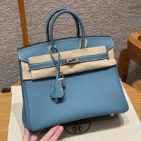 Best replica Hermes Blue jean Replica Handbag Store 25 with pristine silver hardware on the front clasp