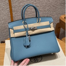 Best replica Hermes Blue jean Replica Handbag Store 25 with pristine silver hardware on the front clasp