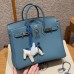 Hermes Replica Handbag Store 25CM Clemence Leather Blue Jean
