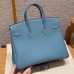 Hermes Replica Handbag Store 25CM Clemence Leather Blue Jean