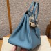 Hermes Replica Handbag Store 25CM Clemence Leather Blue Jean