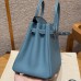 Hermes Replica Handbag Store 25CM Clemence Leather Blue Jean