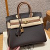 Hermes Replica Handbag Store 25CM Clemence Leather Chocolate / Gold