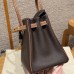 Hermes Replica Handbag Store 25CM Clemence Leather Chocolate / Gold