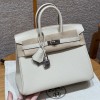 Hermes Replica Handbag Store 25CM Clemence Leather Craie PHW