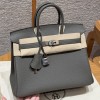 Hermes Replica Handbag Store 25CM Clemence Leather Etain PHW