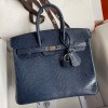 Hermes Replica Handbag Store 25 Retourne Handmade Bag In Blue Saphir Lizard Leather