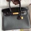Hermes Touch Replica Handbag Store 30 Bag In Black Clemence and Shiny Niloticus Crocodile Skin