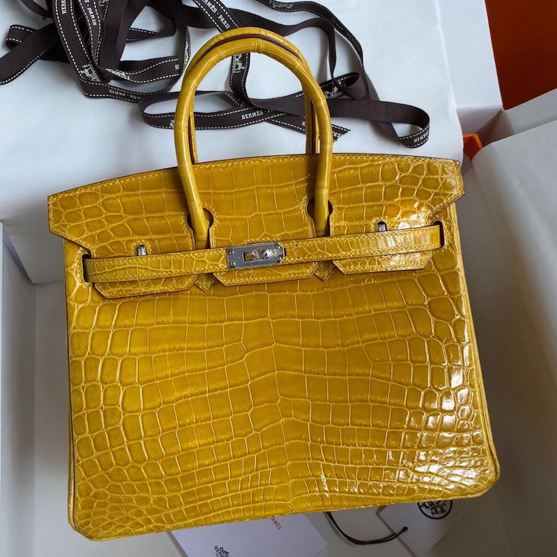 Yellow Crocodile Replica Handbag Store 25 Replica - Hermes Style Replica Hermes Yellow Crocodile Replica Handbag Store 25 Bag Front View - Vibrant Luxury Handbag