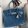 Hermes Replica Handbag Store 30 Handmade Bag In Blue Tempete Crocodile Niloticus Shiny Skin