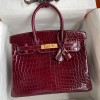 Hermes Replica Handbag Store 30 Handmade Bag In Bordeaux Crocodile Niloticus Shiny Skin