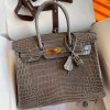 Hermes Replica Handbag Store 30 Handmade Bag In Etoupe Crocodile Niloticus Shiny Skin