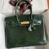 Hermes Replica Handbag Store 30 Handmade Bag In Green Crocodile Porosus Shiny Skin