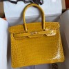 Hermes Replica Handbag Store 30 Handmade Bag In Jaune Ambre Crocodile Niloticus Shiny Skin