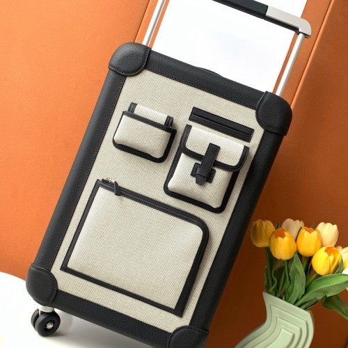 Replica Hermes R.M.S Cargo Cabin Suitcase in black color with iconic hardware.