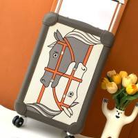 Replica Hermes R.M.S Cabin Suitcase in Etain color with iconic hardware.