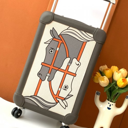 Replica Hermes R.M.S Cabin Suitcase in Etain color with iconic hardware.