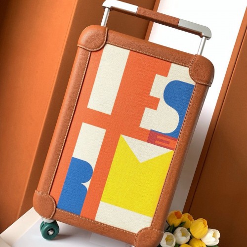 Replica Hermes R.M.S Cabin Suitcase in Etain color with iconic hardware.