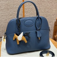 Replica Hermes Bolide 31 Bag in Blue Brighton Togo leather with zip-top closure.