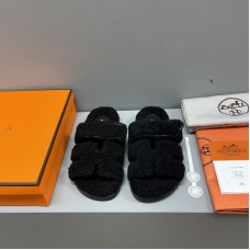 Replica Hermes Chypre Sandal Shearling Black Replica Hermes Chypre Sandal
