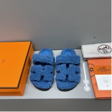 Replica Hermes Chypre Sandal Shearling Blue Replica Hermes Chypre Sandal