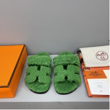 Replica Hermes Chypre Sandal Shearling Green Replica Hermes Chypre Sandal