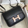 Hermes Constance 18 Handmade Bag In Black Matte Alligator Crocodile Leather