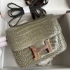 Hermes Constance 18 Handmade Bag In Grey Shiny Alligator Crocodile Leather