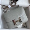 Hermes Constance 18 Handmade Bag In Grey Matte Alligator Crocodile Leather