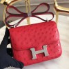 Hermes Constance 18 Handmade Bag In Red Ostrich Leather